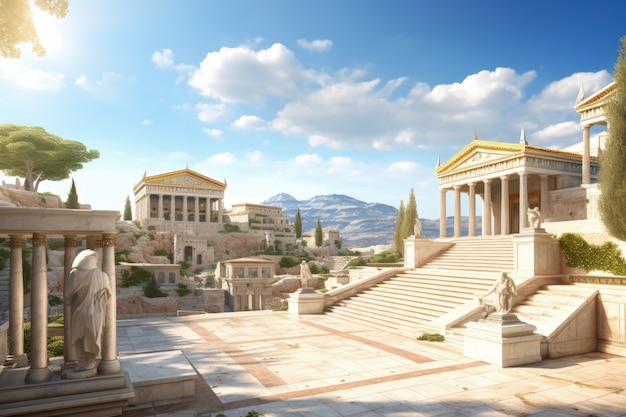 Hermoso paisaje urbano de la antigua Grecia