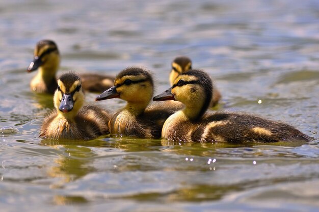 Hermoso pato joven en la superficie de un estanque. Vida silvestre en un día soleado de verano. Pájaro de agua joven.