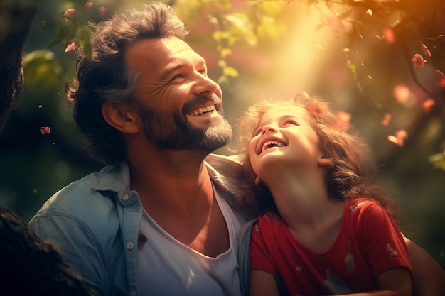 Foto gratuita un hermoso retrato de padre e hija celebrando el día del padre.