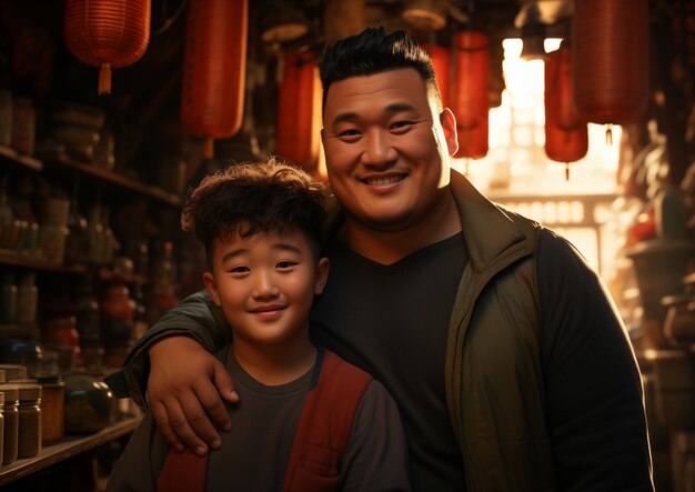 Un hermoso retrato de padre e hijo celebrando el día del padre.