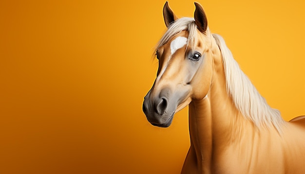 Foto gratuita hermoso semental con una melena majestuosa en un prado rural generado por inteligencia artificial