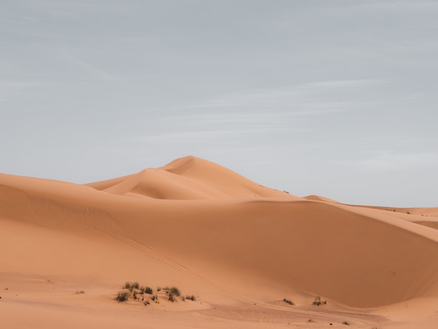 Hermoso tiro de dunas de arena con un cielo nublado en el fondo