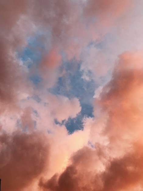 Hermoso tiro vertical de un cielo con nubes rosas