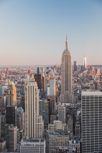 Hermoso tiro vertical de los edificios en la ciudad de Nueva York