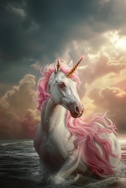 Foto gratuita el hermoso unicornio con el cabello brillante