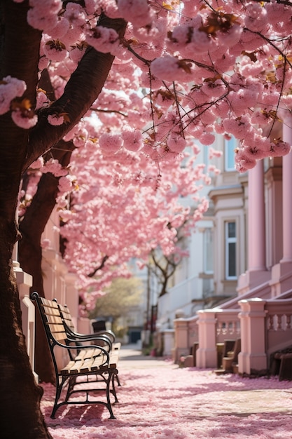 Hermosos árboles en flor en la temporada de primavera de la ciudad