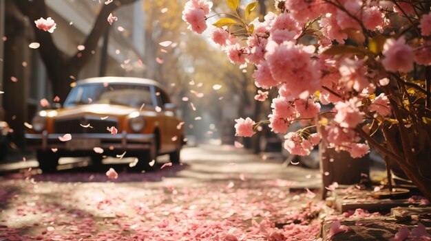 Hermosos árboles en flor en la temporada de primavera de la ciudad