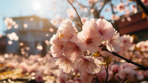 Hermosos árboles en flor en la temporada de primavera de la ciudad