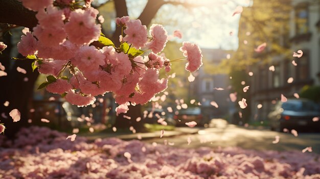 Hermosos árboles en flor en la temporada de primavera de la ciudad