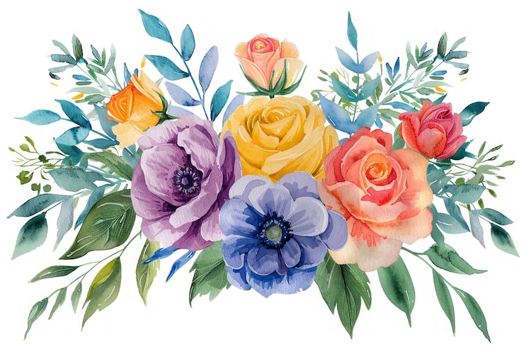 Foto gratuito hermosos arreglos florales en acuarela