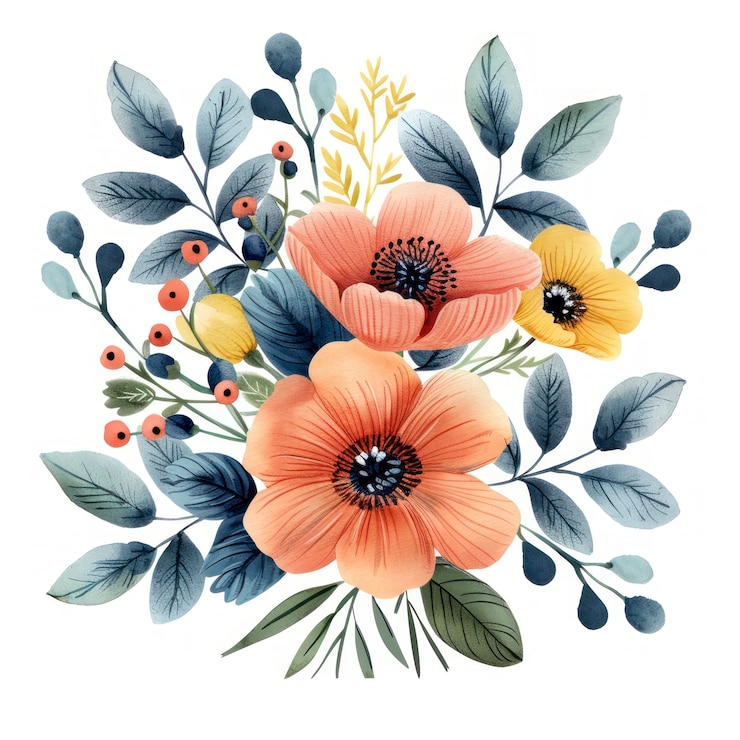 Foto gratuito hermosos arreglos florales en acuarela