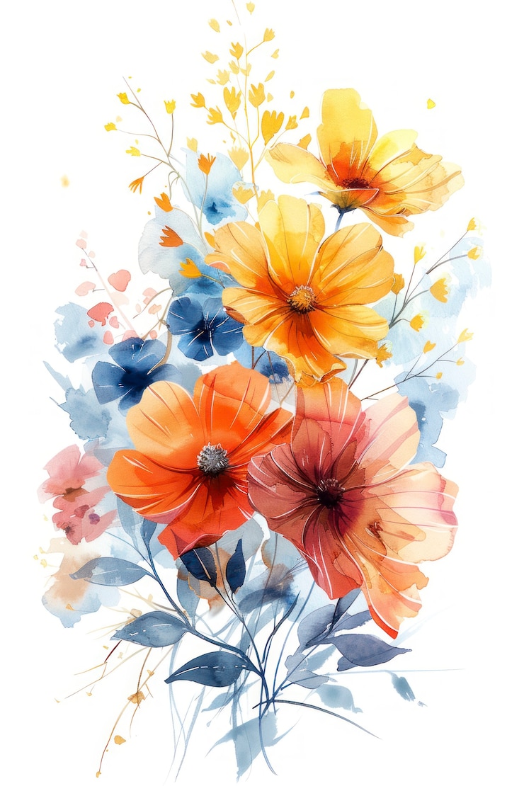 Foto gratuito hermosos arreglos florales en acuarela