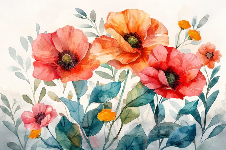 Foto gratuito hermosos arreglos florales en acuarela