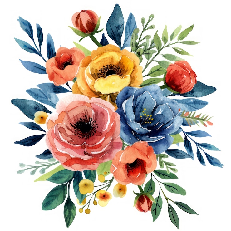Foto gratuito hermosos arreglos florales en acuarela