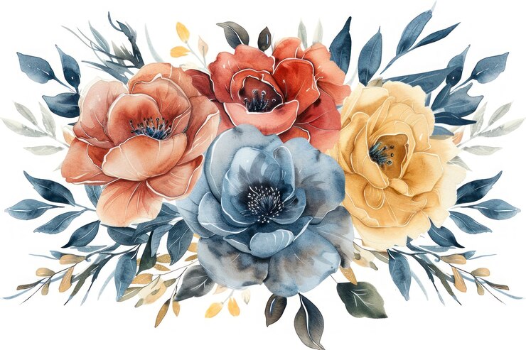 Foto gratuito hermosos arreglos florales en acuarela