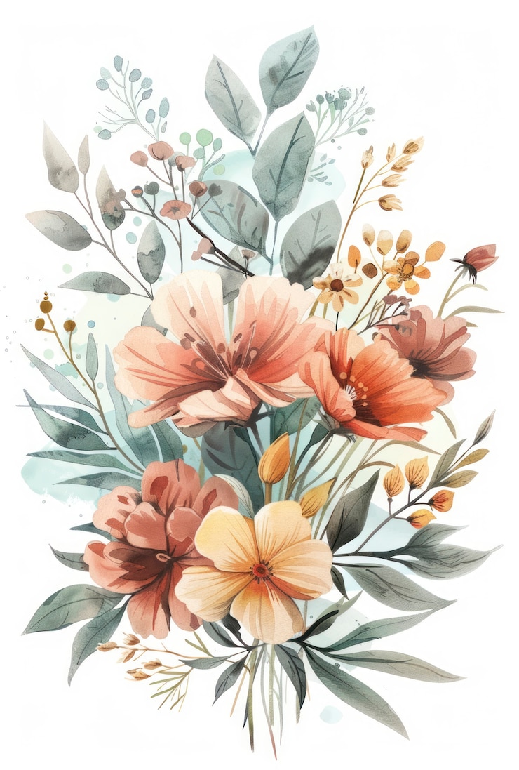 Foto gratuito hermosos arreglos florales en acuarela