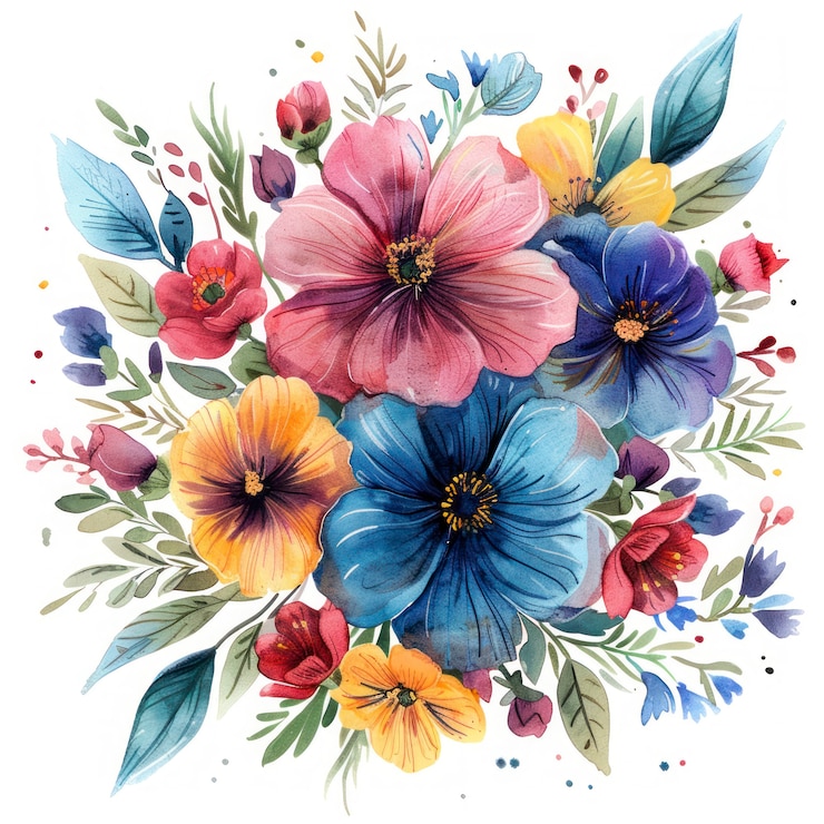 Foto gratuito hermosos arreglos florales en acuarela