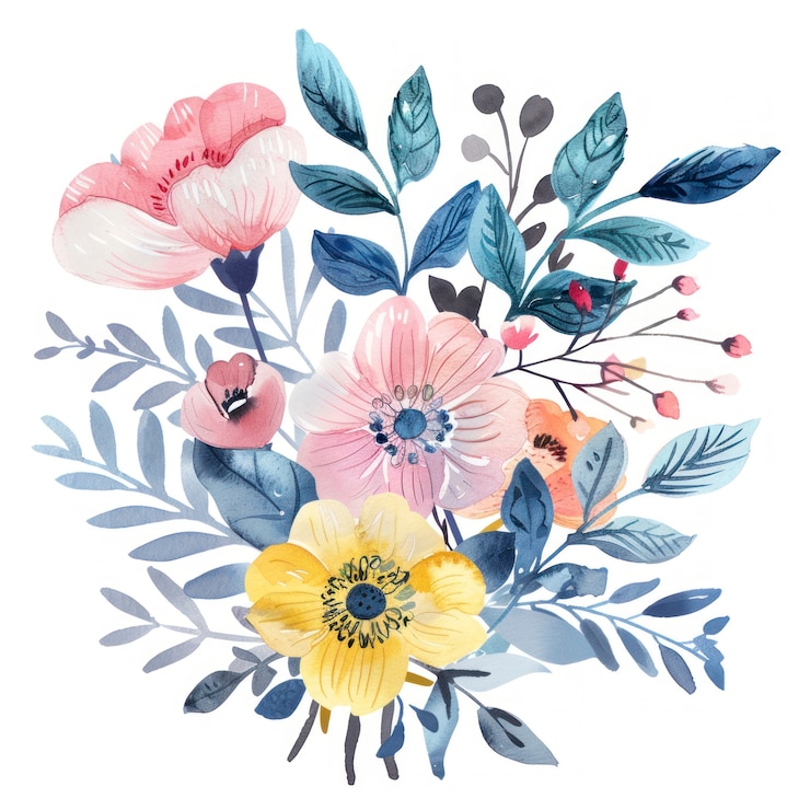 Foto gratuito hermosos arreglos florales en acuarela