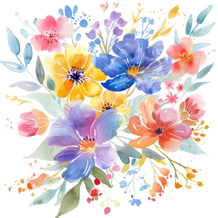 Foto gratuito hermosos arreglos florales en acuarela