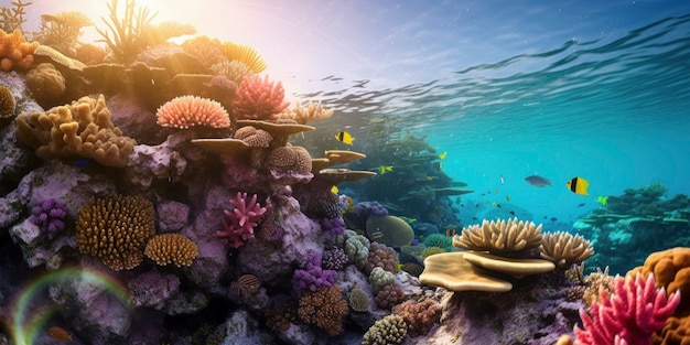 Hermosos corales bajo el agua