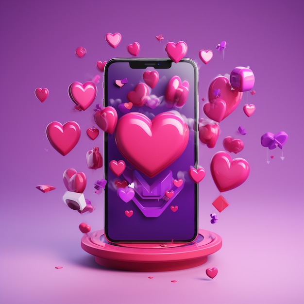 Hermosos corazones con teléfono inteligente