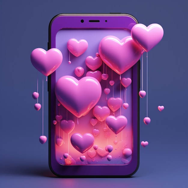 Hermosos corazones con teléfono inteligente