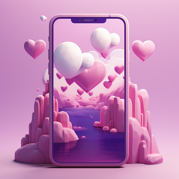 Hermosos corazones con teléfono inteligente