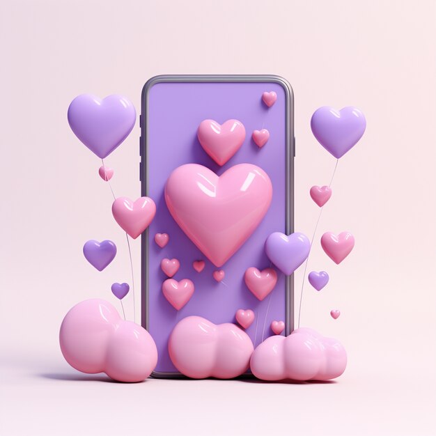 Hermosos corazones con teléfono inteligente