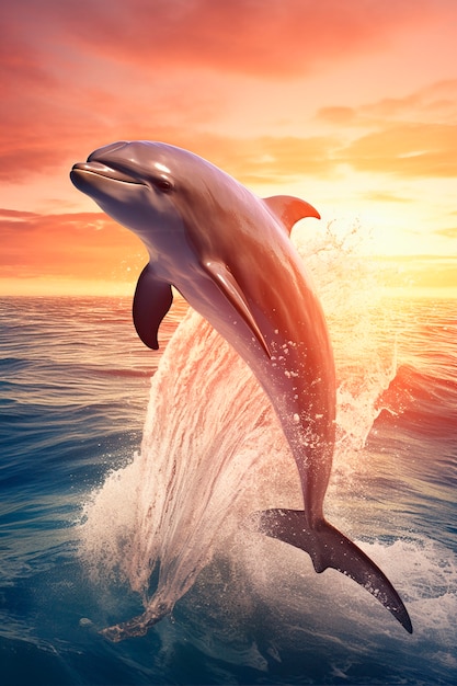 Foto gratuita hermosos delfines nadando al atardecer