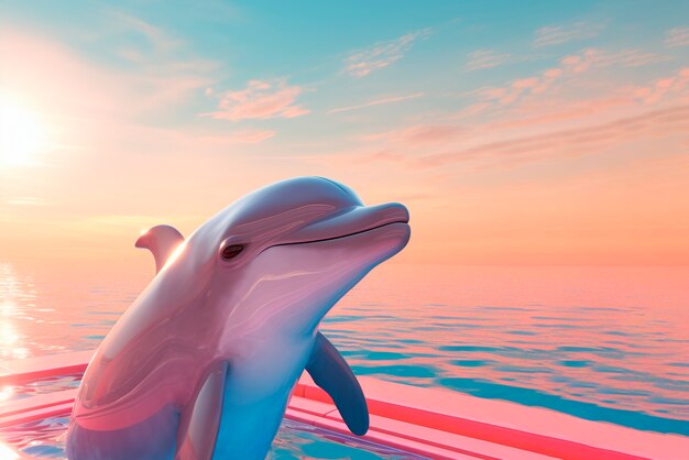 Hermosos delfines nadando al atardecer