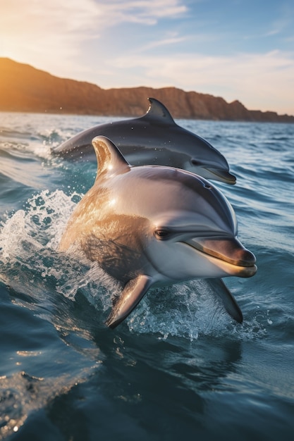 Foto gratuita hermosos delfines nadando juntos