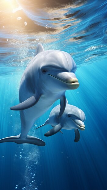 Hermosos delfines nadando juntos