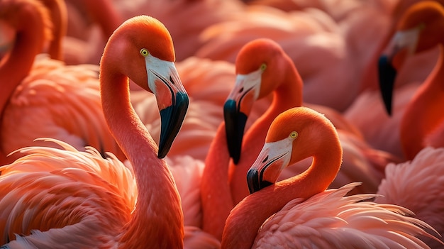 Hermosos flamencos en el lago