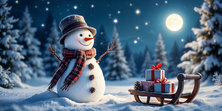 Foto gratuito hermosos muñecos de nieve en el paisaje de invierno
