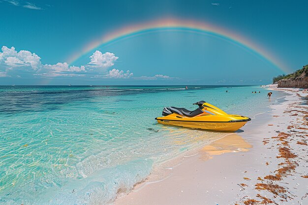 Foto gratuita hermosos paisajes con arco iris en una playa