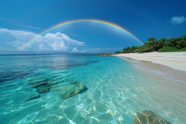 Foto gratuita hermosos paisajes con arco iris en una playa