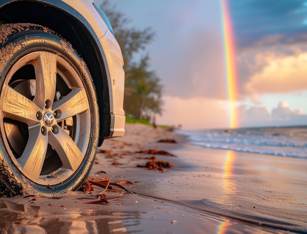 Foto gratuita hermosos paisajes con arco iris en una playa