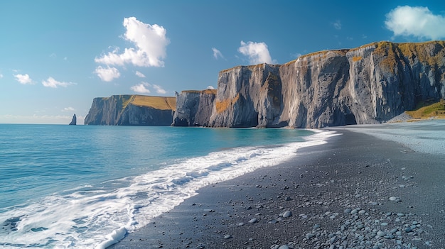 Foto gratuita hermosos paisajes naturales con playa de arena negra y océano