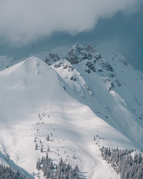 Hermosos picos de las montañas cubiertas de nieve