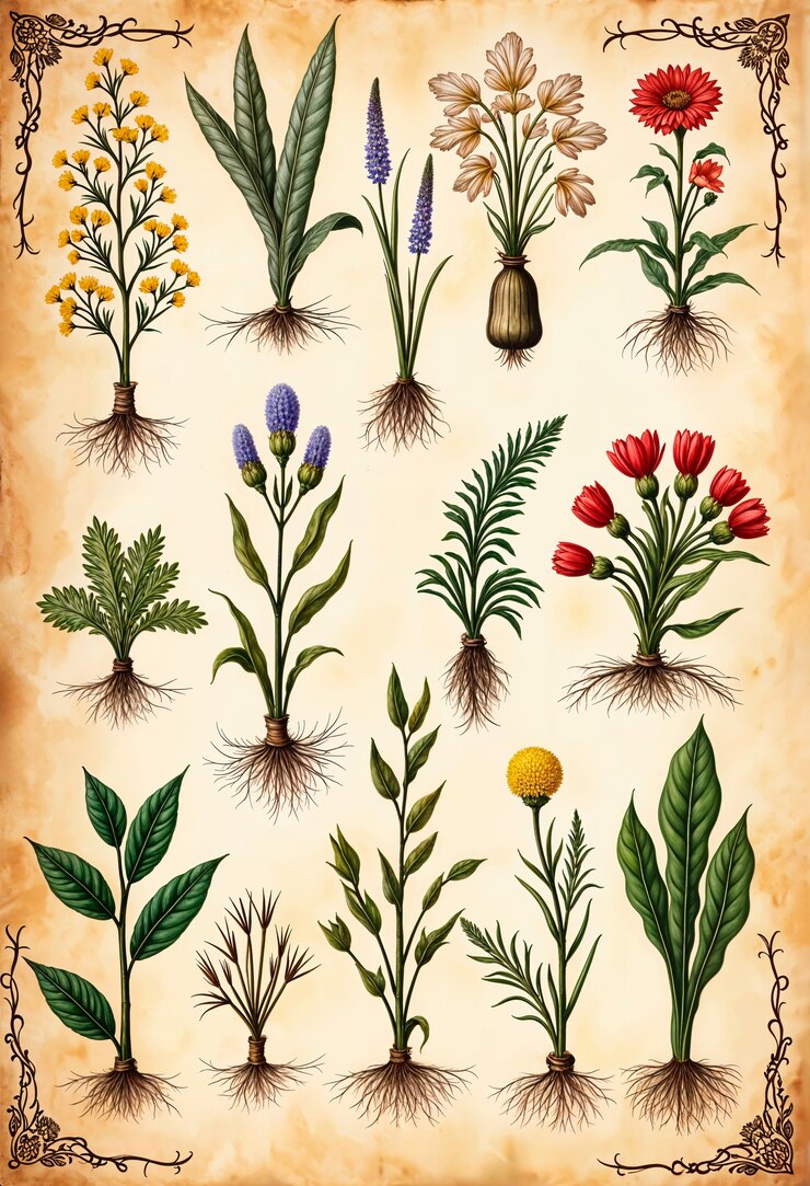 Foto gratuito hierbas botánicas en papel