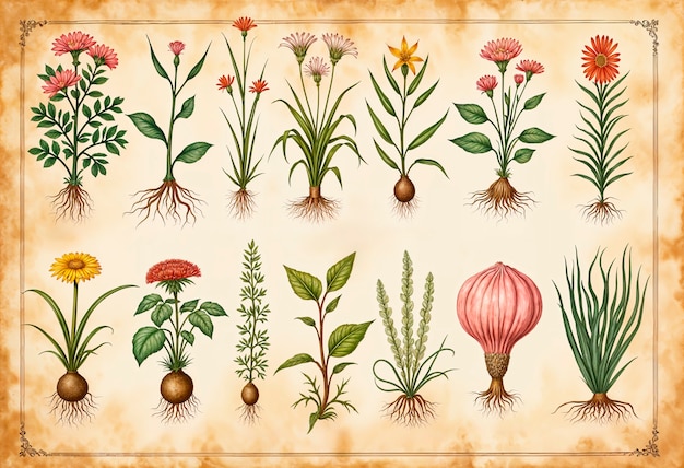 Hierbas botánicas en papel