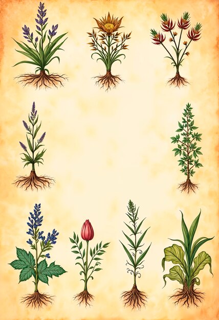 Hierbas botánicas en papel