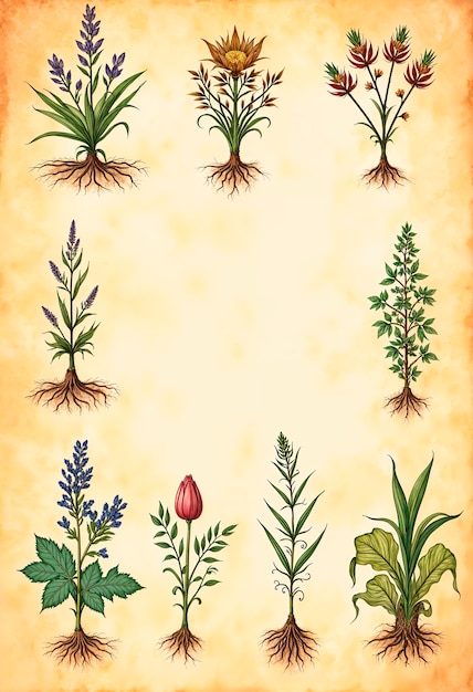 Hierbas botánicas en papel