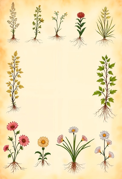Hierbas botánicas en papel