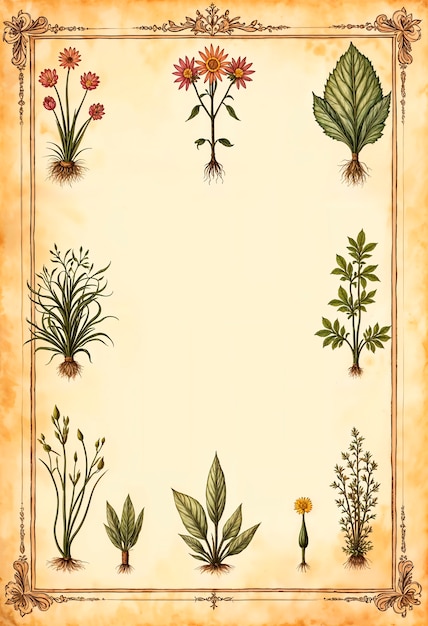 Hierbas botánicas en papel