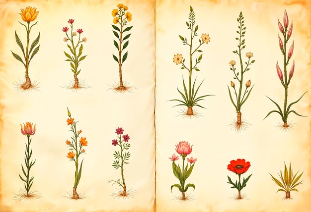 Hierbas botánicas en papel