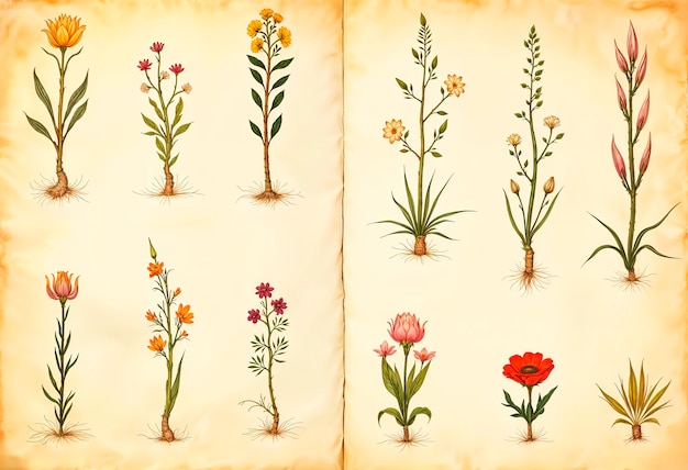Hierbas botánicas en papel