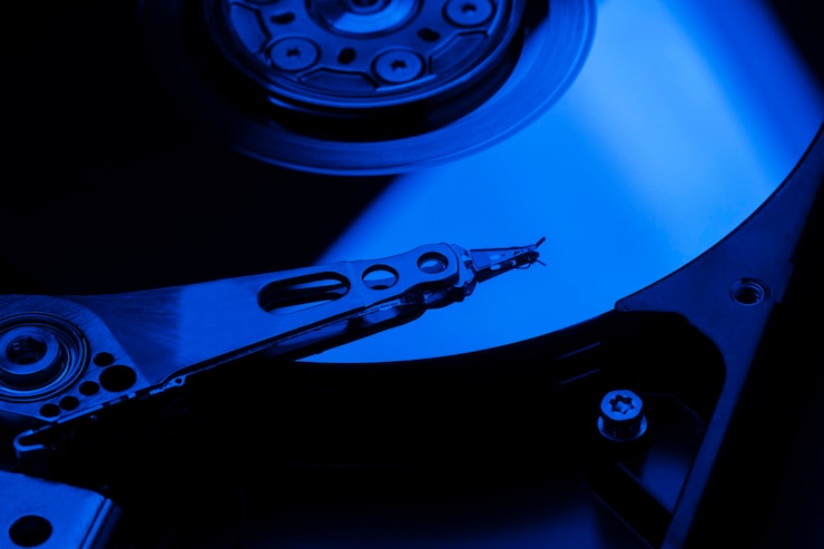 Photo Gratis high angle hard disk with blue light