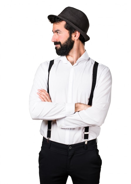 Foto gratuita hipster, hombre, barba, mirar, lateral