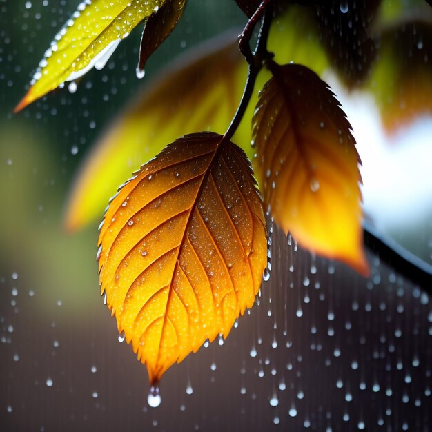 Una hoja con las gotas de lluvia sobre ella